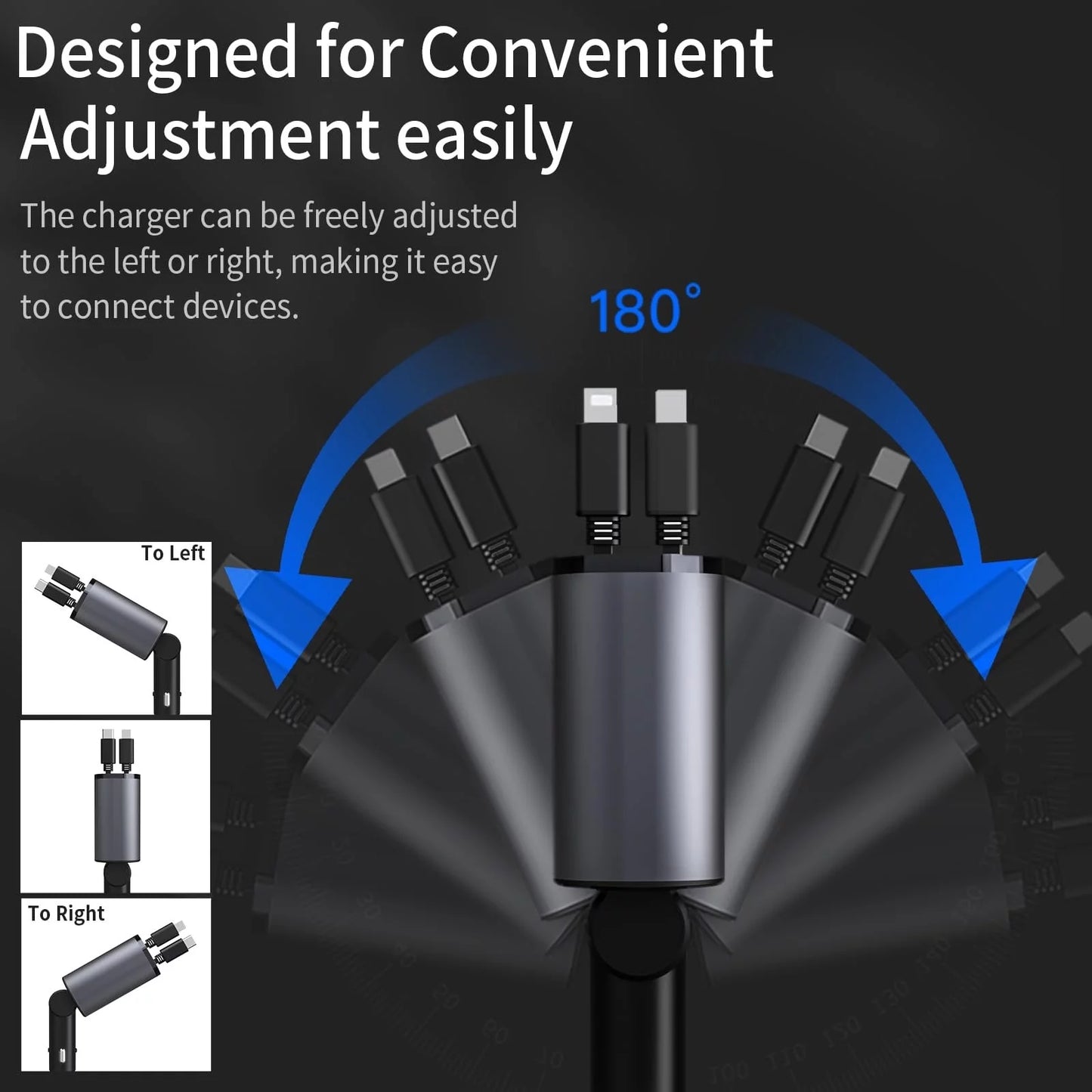 Ultimate 4-in-1 Fast Car Charger - 100W Power with iPhone & Type C Cables, Dual Charging Ports