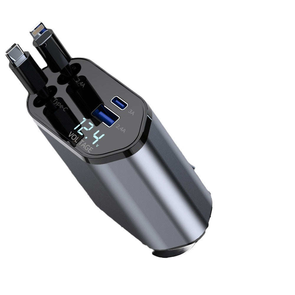 Ultimate 4-in-1 Fast Car Charger - 100W Power with iPhone & Type C Cables, Dual Charging Ports