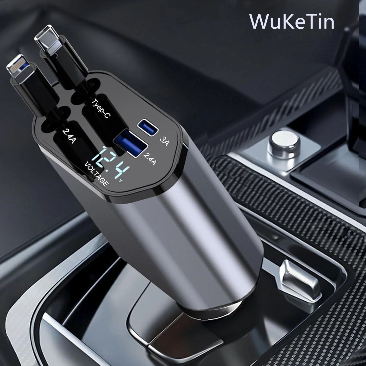 Ultimate 4-in-1 Fast Car Charger - 100W Power with iPhone & Type C Cables, Dual Charging Ports